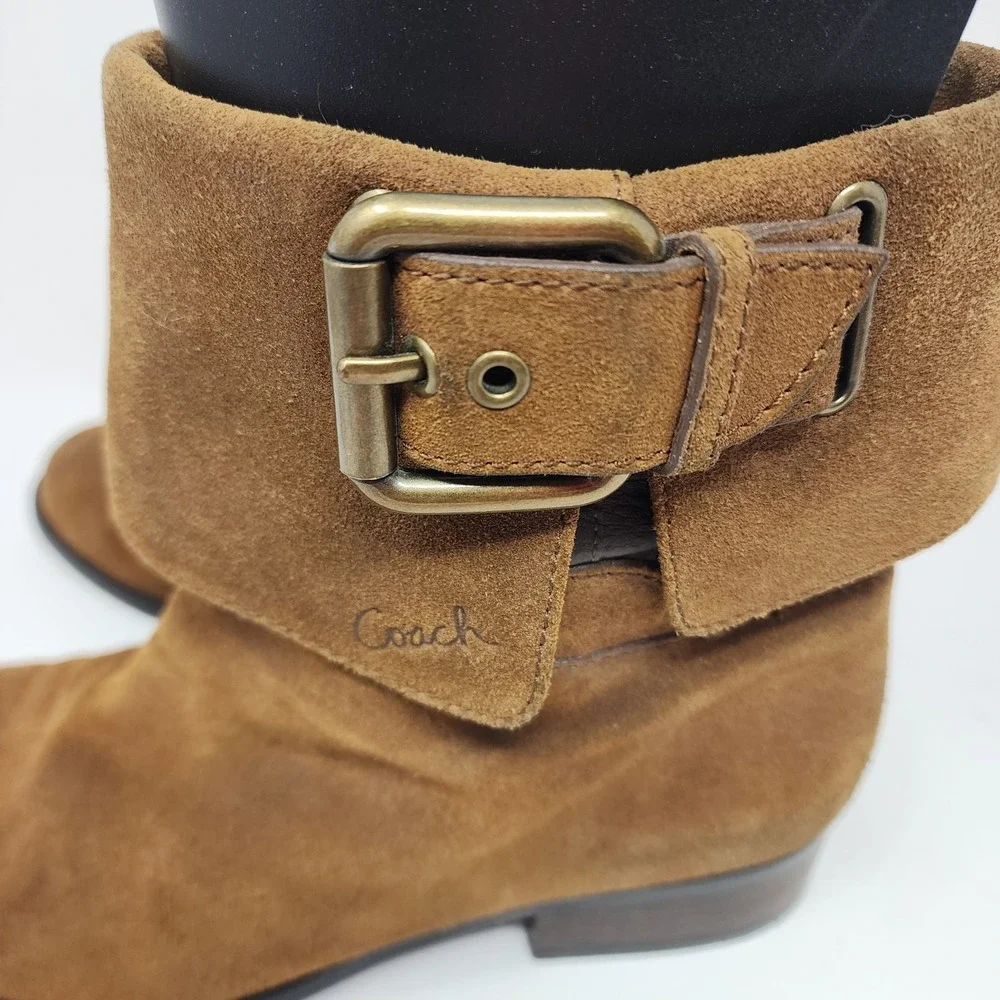 Coach Poppy Short Moto Boots Women's 7.5B Brown Suede Limited Edition